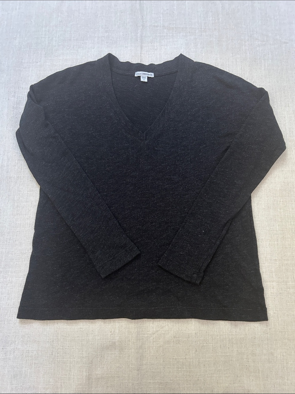 James Perse Standard Tee Black Long Sleeve V-Neck Capsule Wardrobe Classic Sz 2